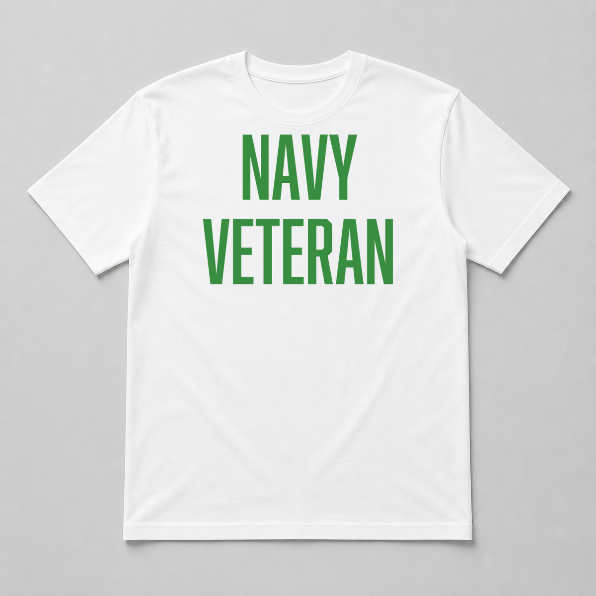 Navy Veteran T-Shirt in White with Green Text